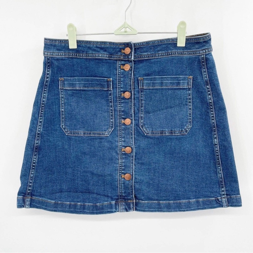 Madewell Stretch Denim A-Line Mini Skirt Size 10 Patch Pocket